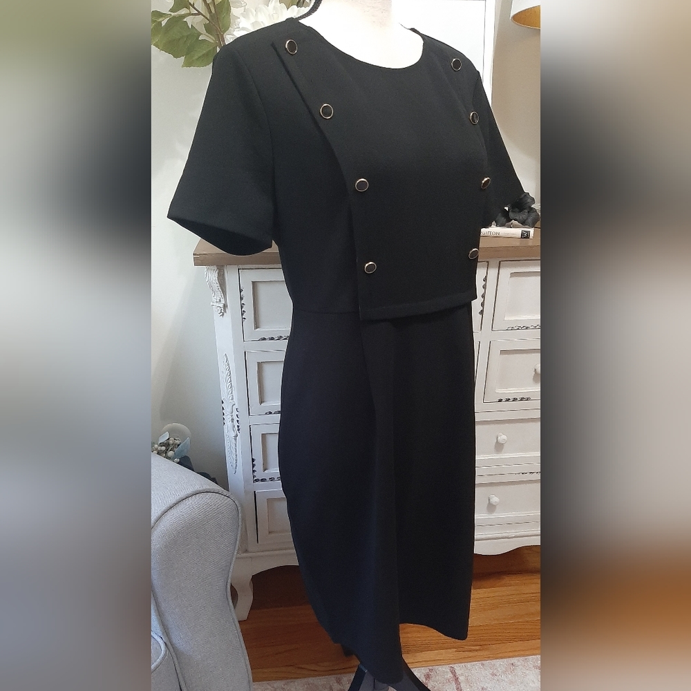 NWT Allegra K Business Casual Round Neck Short Sleeve Knit Bodycon Dress - Picture 8 of 10